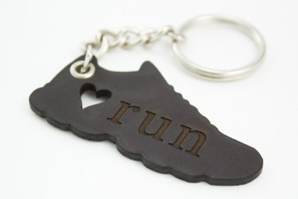 I love running keychain, leather keychain, marathon 5k, run keychain