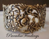Victorian Bracelet Cuff Supply, Floral Filigree with Rings Soldered for a Quality Jewelry Component, Brass Ox
