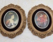 Pair of Small Oval Victorian Picture Frames w/ Velvet Liners and Convex Glass