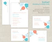 Wedding Invitation in teal turquoise coral & blue, Sorbet design Il_170x135