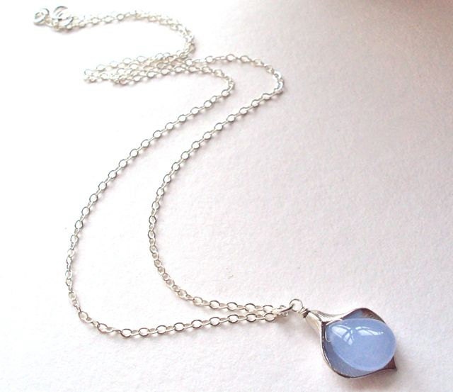 Silver & Blue Calla Lily necklace with sterling silver chain