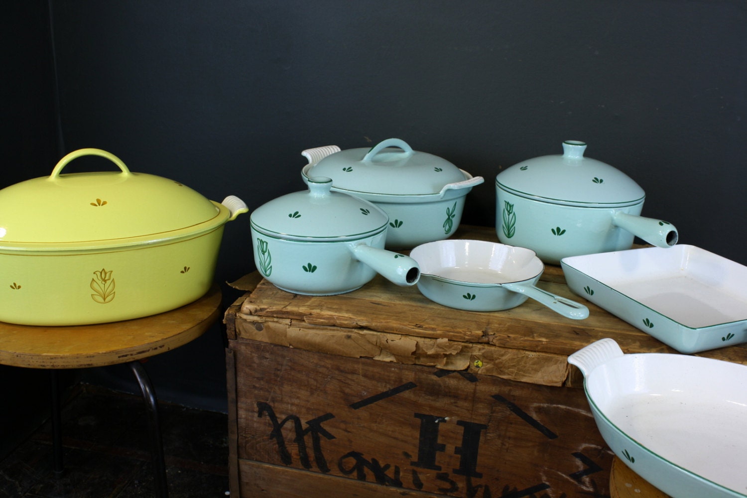 Mid Century Enamel Cast Iron Cookware / 10 Piece Set by Dru Holland