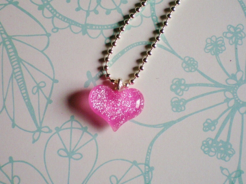 Pink Glitter Heart Necklace