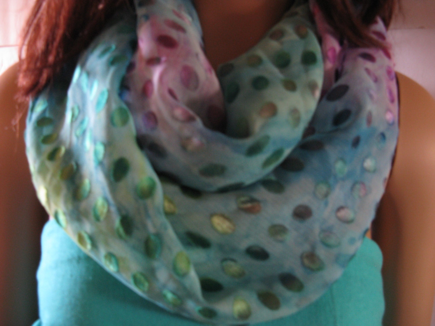 Infinity Scarf  Loop Scarf Mutli Colored Dots Silky Womens Fashion