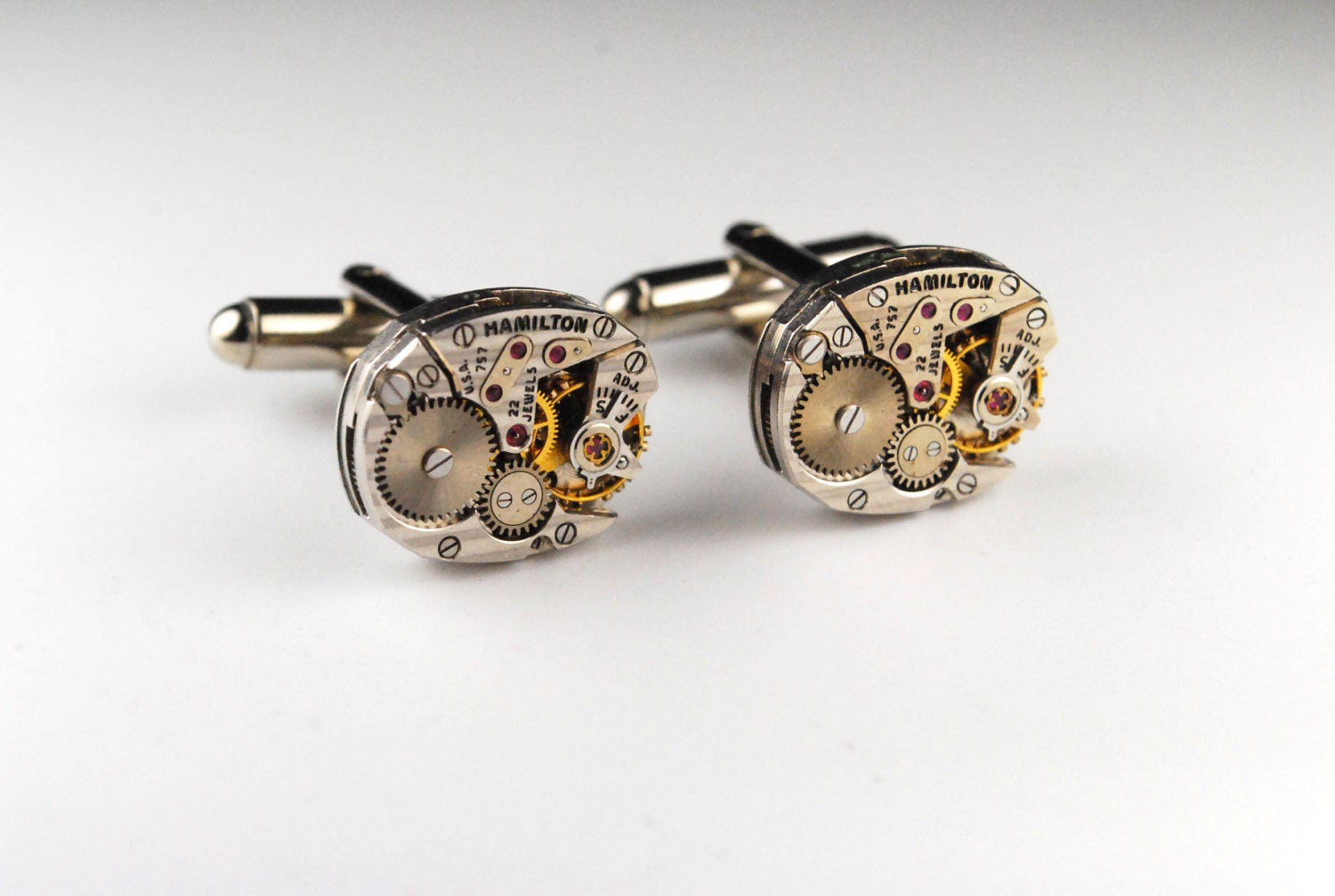 Steampunk Cufflinks Vintage Hamilton Watch Movement Mens Gear Cuff Links by Steampunk Vintage Design
