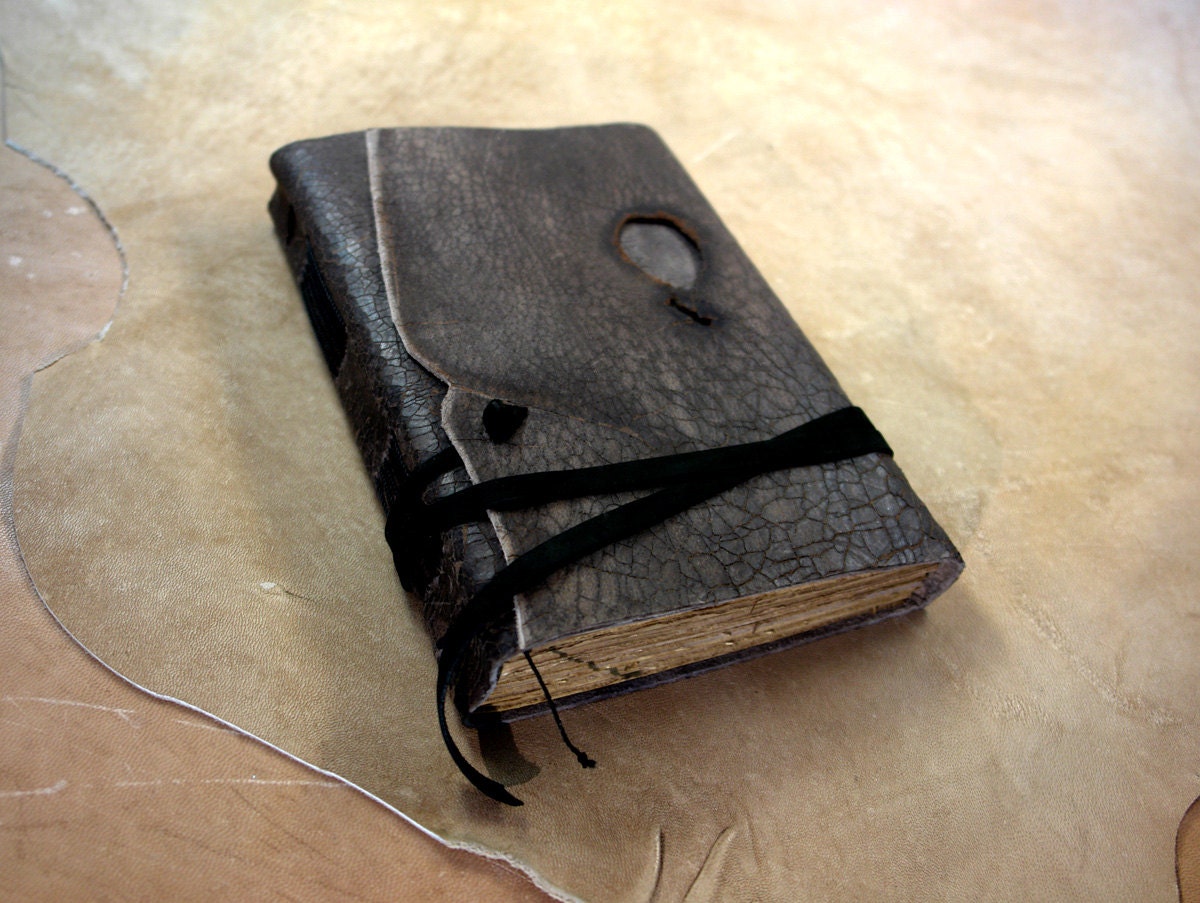 The Seeker - Leather Journal, Vintage Style Notebook, Diary with Old Paper - One of A Kind