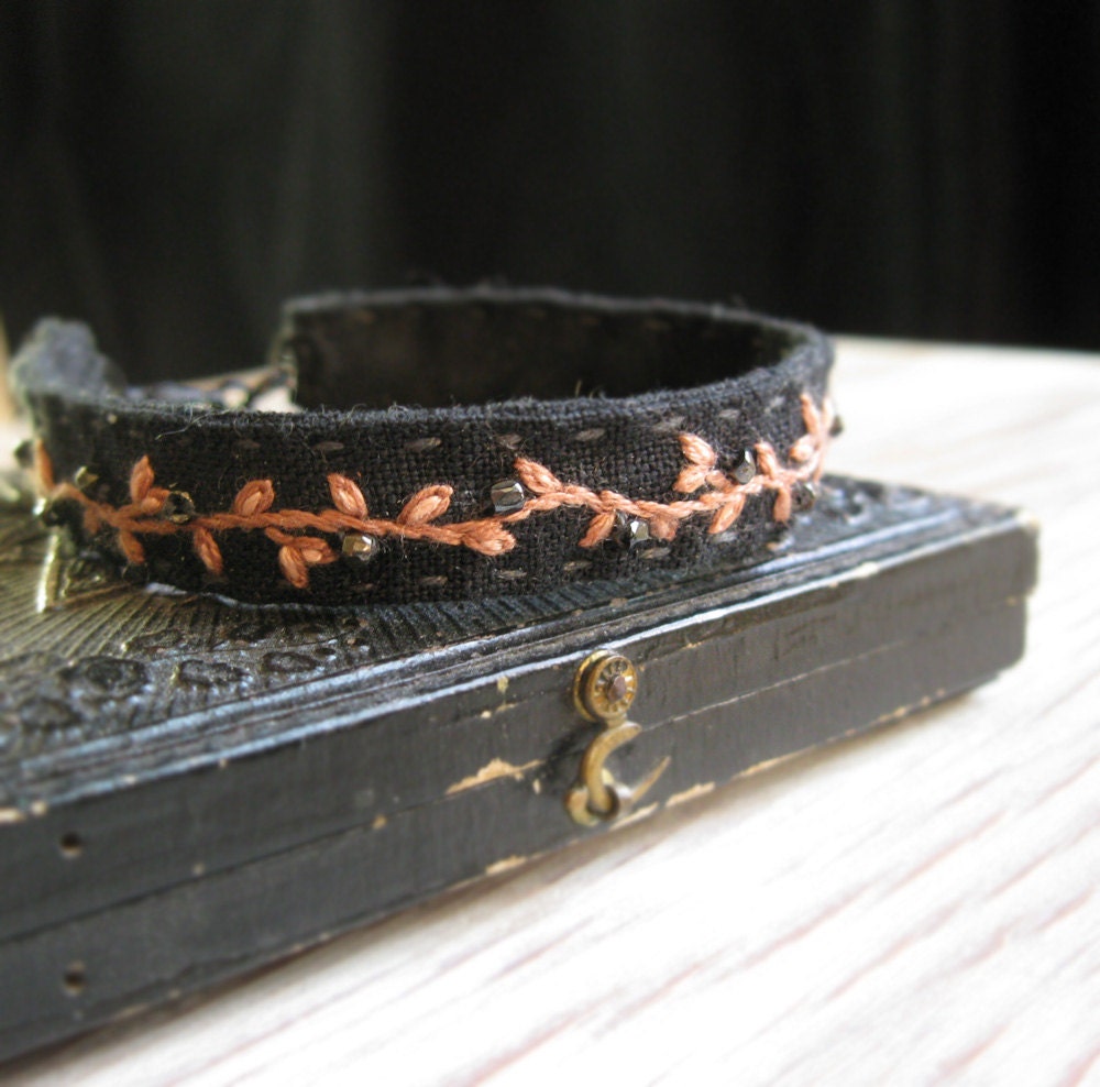 Black and Pink Boho Embroidered Bracelet