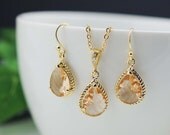 Wedding Jewelry Bridesmaid Jewelry Bridesmaid Earrings Bridal Jewelry Peach Gold Trimmed Pear Cut Bridesmaid gift
