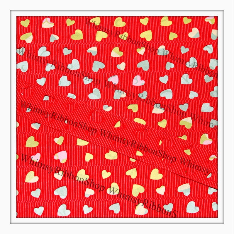 New 3 Yards 7/8 Valentines Love CUT OUT Hearts on Red GROSGRAIN Ribbon Hair Bows Sewing scrap dog collars craft