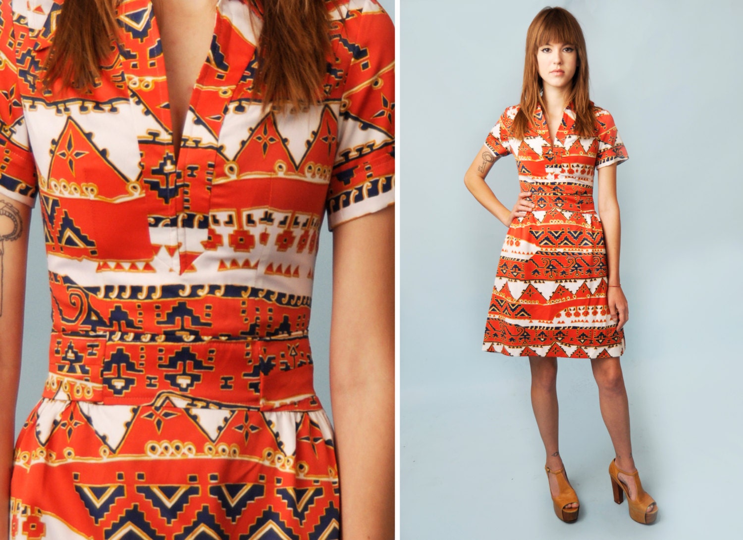 Vintage 60s Dress 60s, MOD, Aztec, XS