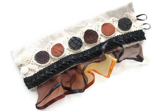 Ruffled Croc Biege Lace Cuff - As featured in Fashion Week 2013