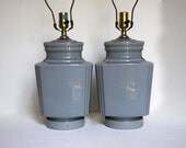 Gorgeous Dove Gray Art Deco Style Glass Lamps, Hollywood Regency