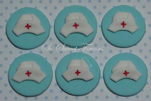 Fondant edible cupcake toppers - Nurse Hat