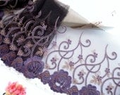 Black lace, Lace trim, Embroidered tulle lace, Embroidered net trim,  Lingerie fabric, 1 yard BK116