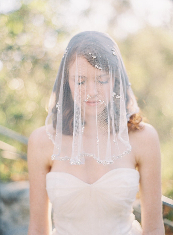 Bridal Veil, Rhinestone, Silver, Crystal - Style 201