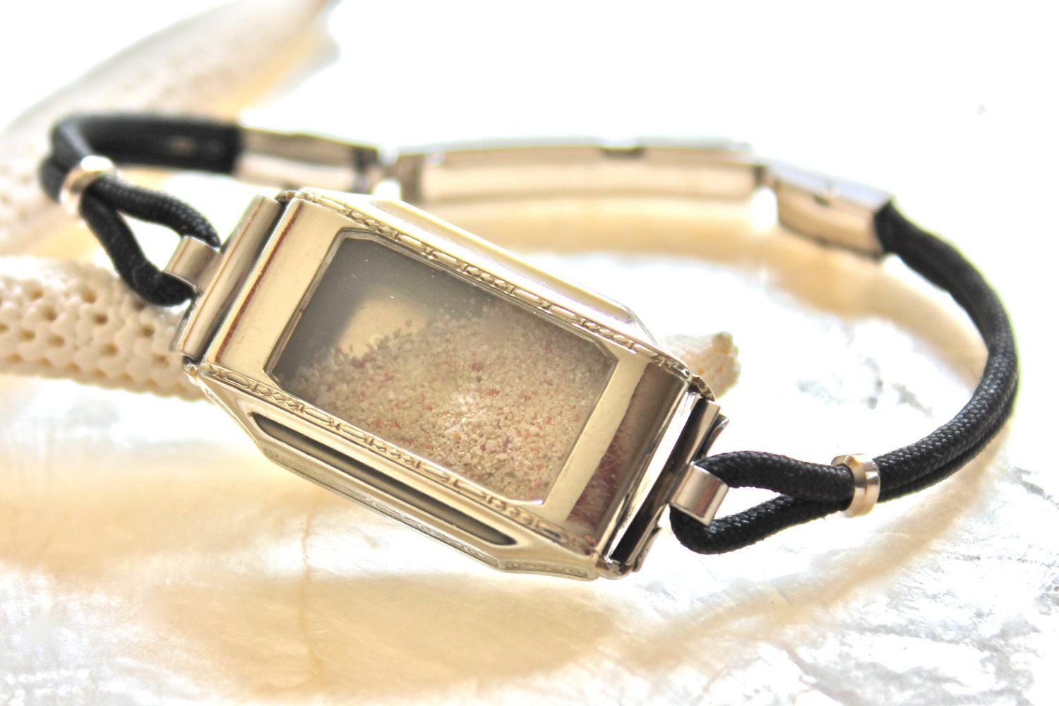 Sands of Time - Shake Bracelet with Sand- Vintage Engraved Art Deco Ladies Wrist Watch - 14kt White Gold Fill - Eco Friendly -THE ORIGINAL