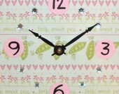 Wall Clock - Little Sweet Pea Pink and Lime Nursery Ceramic Tile Wall Clock No. 1011 (6 inches)