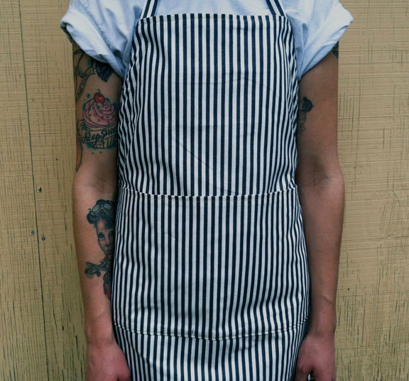blue and white striped full handmade apron