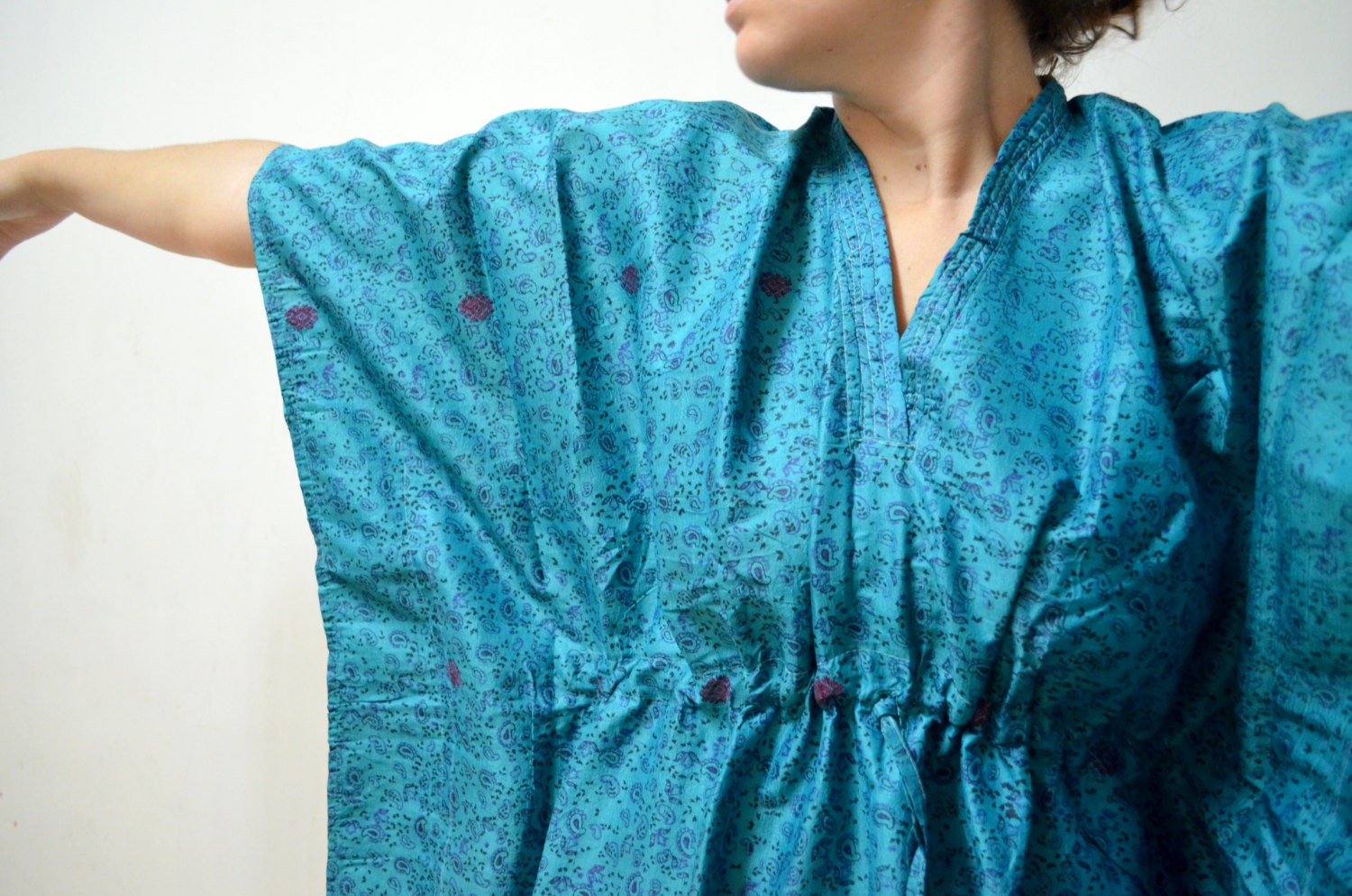 Teal Silk Kaftan - Loungewear, Silk Robe, Caftan, Spa, beachwear, make great Anniversary or Birthday gift