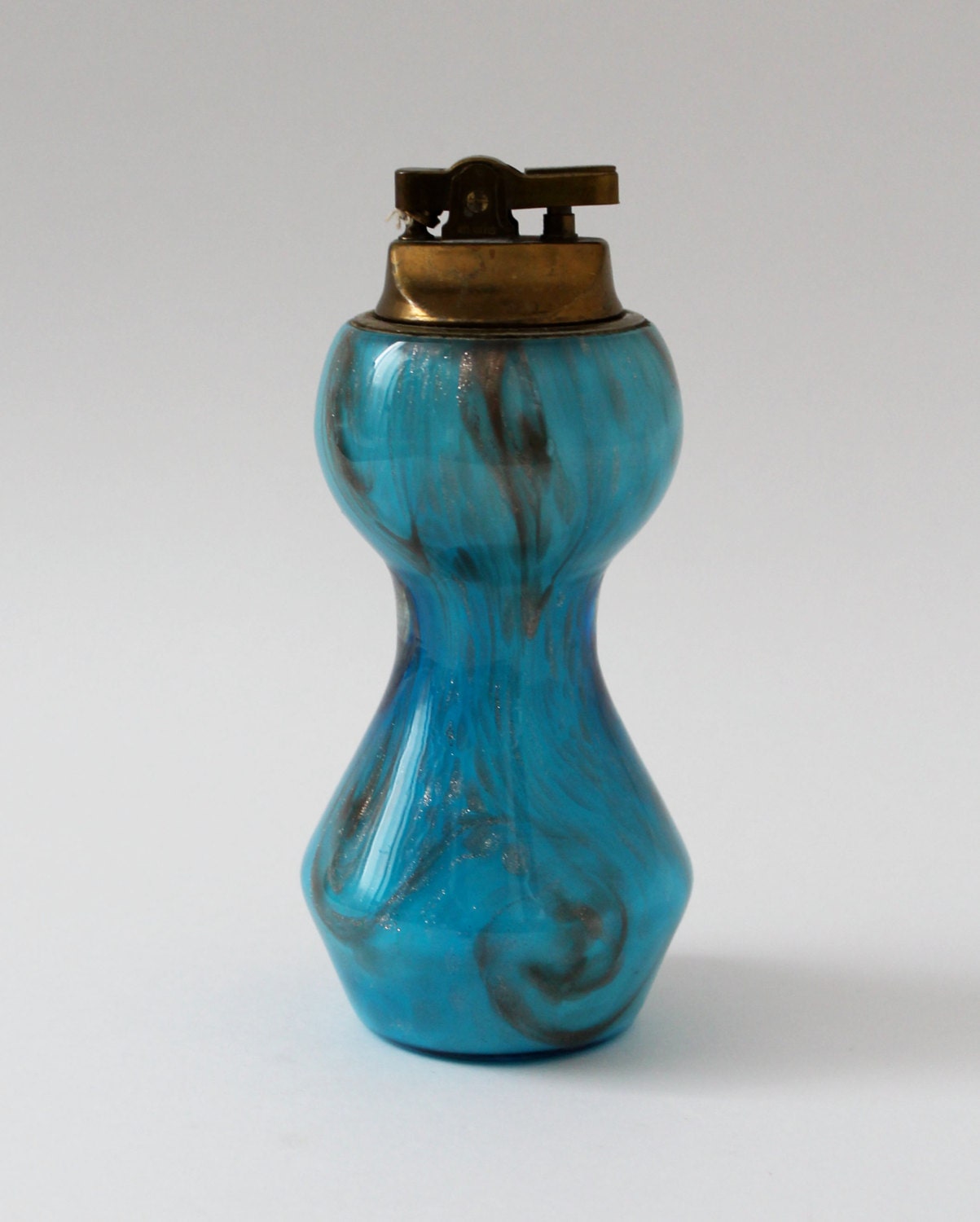 Mid Century Aqua Blue Glass Atlantis Table Lighter
