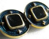 Hugh Metallic Blue Post Earrings Light Weight Acrylic Buttons / Geometric Style