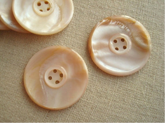 Vintage mother of pearl buttons, peach blush shell buttons, 2 antique buttons