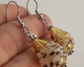 Speckled Amber Glass Teardrop Earrings, Gold Glass Earrings