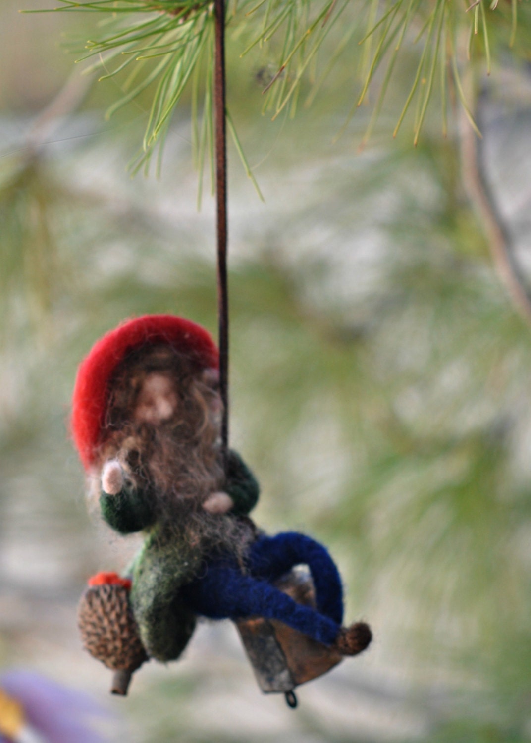 Needle Felted Waldorf  Gnome.  Wool Mobile. Christmas ornament . Soft sculpture