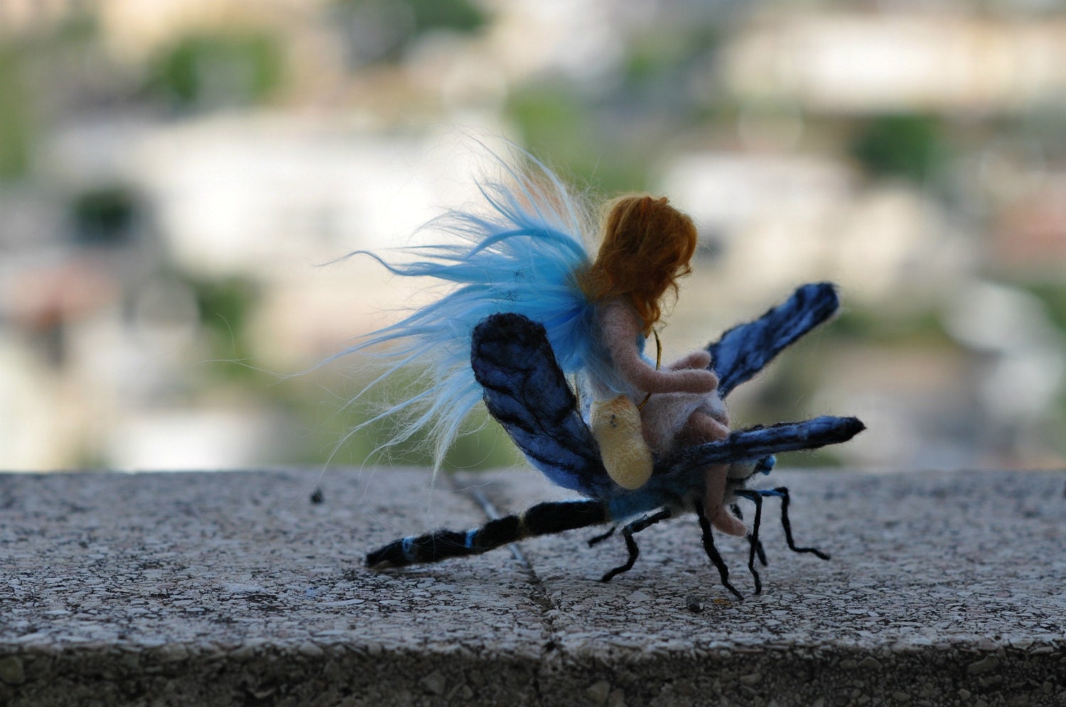 Waldorf  Nedlle Felted Wool Soft Sculpture.The Little Pixy And Her dragonfly. READY to ship