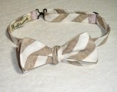 Taupe Stripe Linen Adjustable Batwing Bow Tie