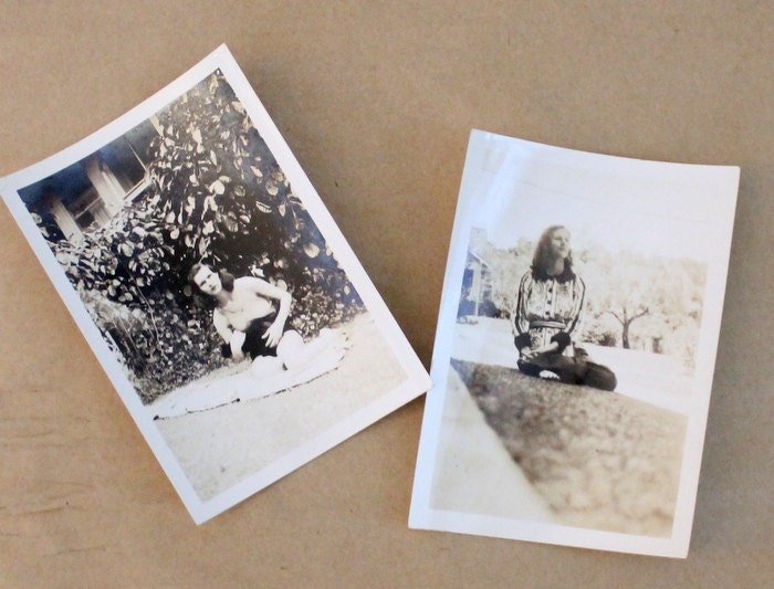 2 Miniature Photos - She was Beautiful - 1940s - Vintage Small Pictures - Shorthand Notes on Back