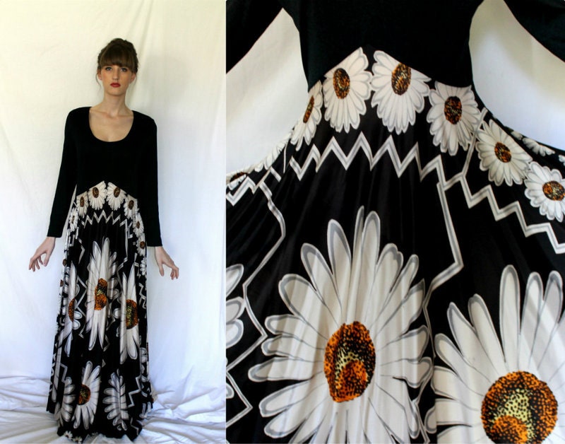 Black White Bold Floral Maxi Dress - Daisy - Elinor Gay Original - 10 or 12 Medium large