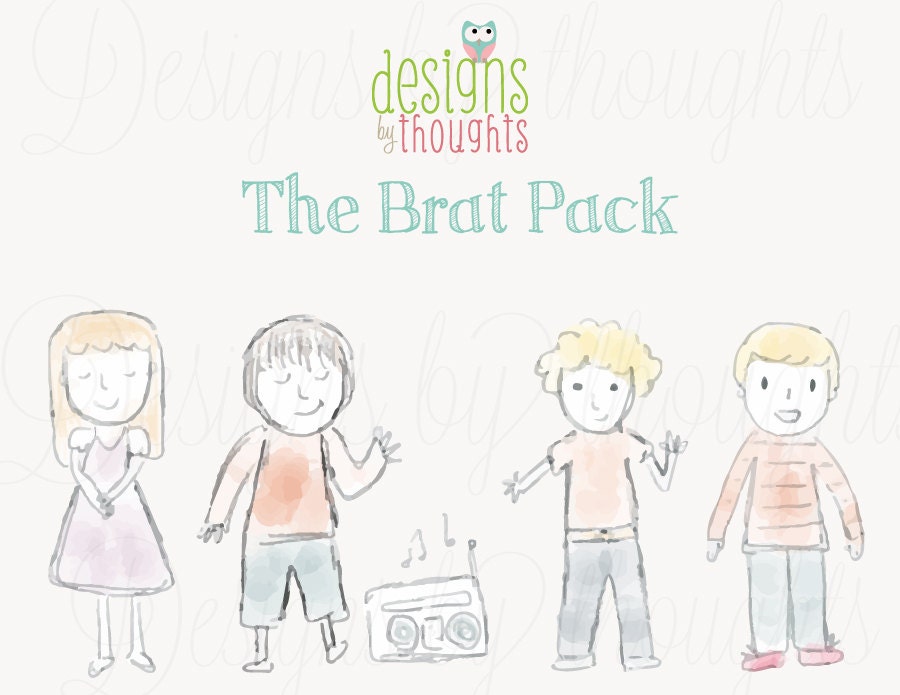 Watercolor Sketch of Groovy Kids - The Brat Pack - Birthdays, Greeting Cards, Wall Prints, Invitations & More - INSTANT Download via Etsy