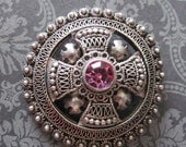 Antique Jerusalem Cross 900 Silver With Pink Stone Religious Brooch