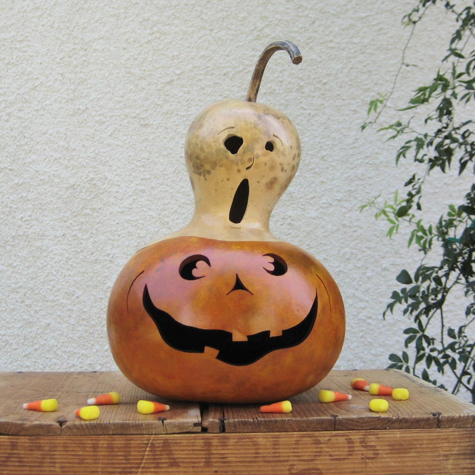 Halloween Gourd Jack O Lantern Ghost Top Pumpkin Natural Fall Decoration