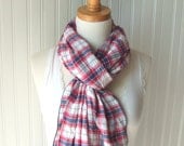 Americana Cotton Gauze Scarf in Red, White and Blue Plaid- American Flag Colors 4th of July Summer Scarf