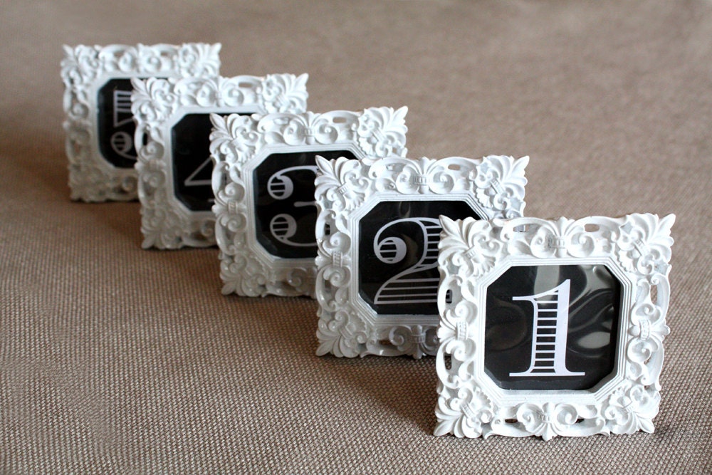Set of 5 White Framed Table Numbers with Custom Colors