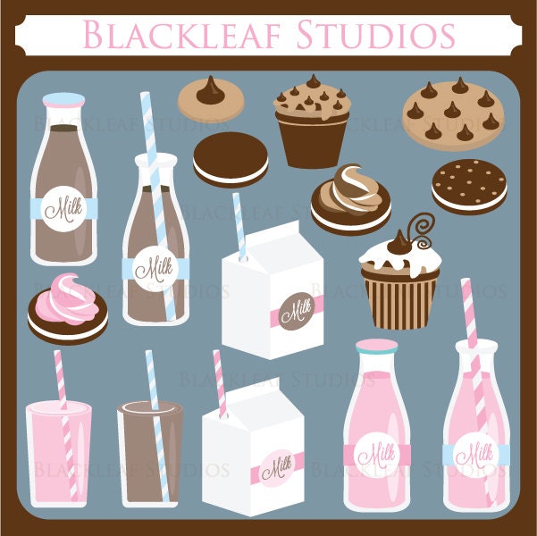 Milk and Cookies Clip Art Instant Download - baby shower, scrapbook, graphics, digital, png, vector - Personal and Commercial Use Clipart Il_170x135