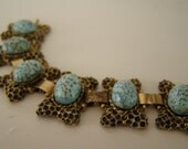 Century Brass and Turquoise Glass Bracelet