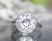 White Topaz Milgrain Cocktail Ring In No Nickel / Nickel Free Sterling Silver - Made To Order