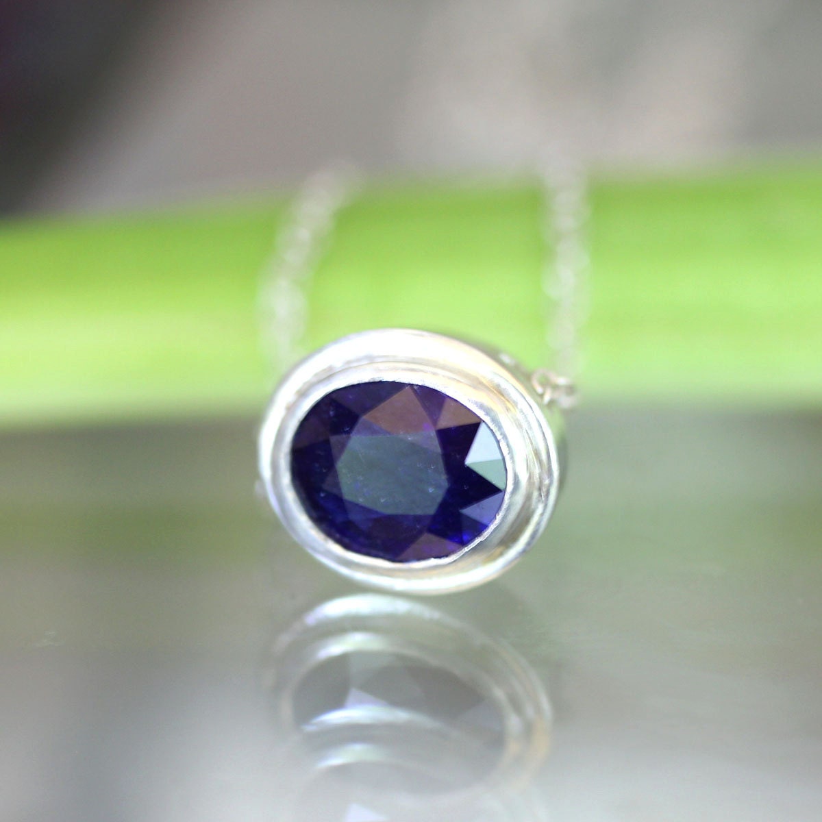 Midnight Blue Sapphire Halo Necklace In No Nickel / Nickel Free Sterling Silver - Ready To Ships
