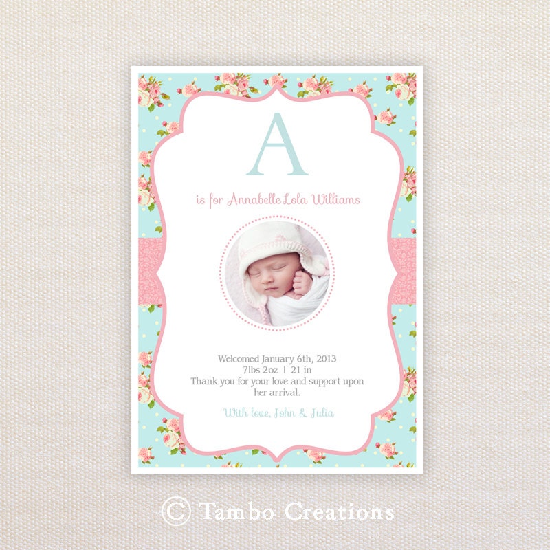 Girls Photo Birth Announcement. Sweet Shabby Chic. I Customize, You Print. Il_170x135