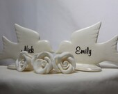 Ceramic Love Doves CakeTopper - white - your names