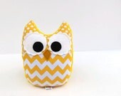 Yellow Chevron Owl Plush Baby Toy Minky Softie Mini Pillow