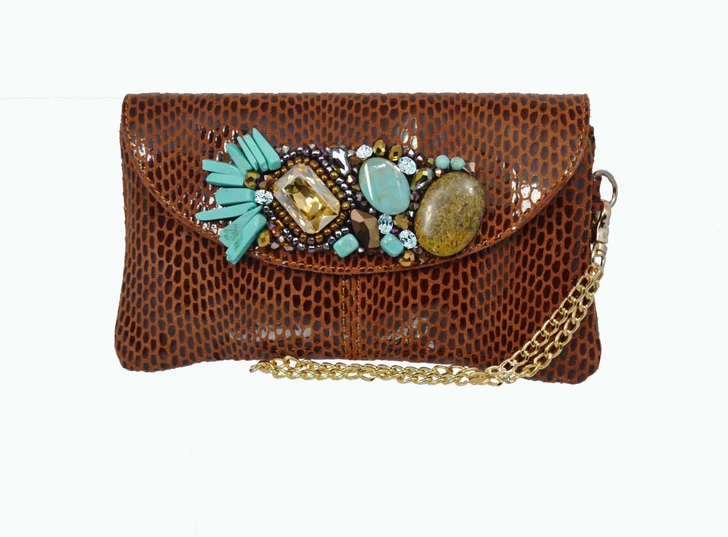 Leather Clutch- Sienna Brown Purse, evening bag