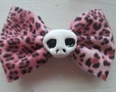 Leopard Print Elmyra Felt Hair Bow with Skull Bead and Alligator Clip