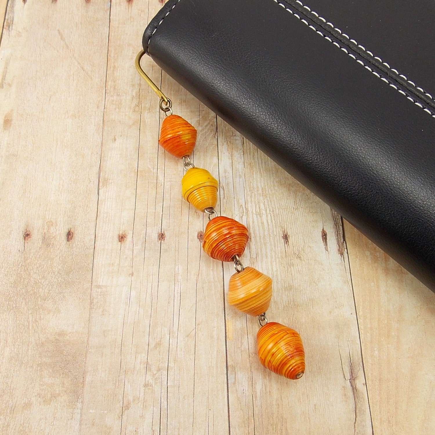 Beaded Bookmark - Rwandan Paper Beads - Orange and Gold - African
