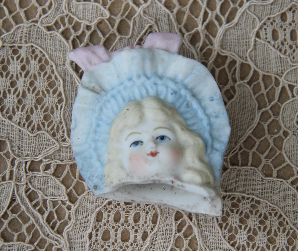 Bisque Doll Head from Germany- Blonde Hair and Hat