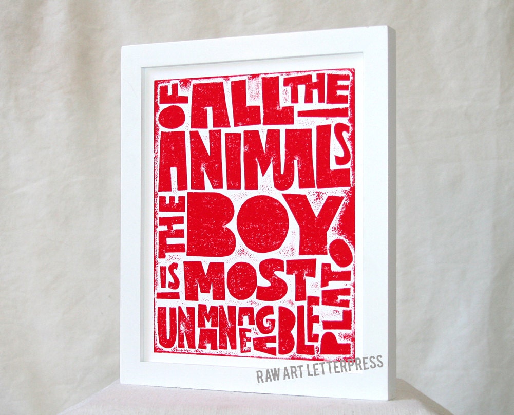 MOTHERS DAY Wall Art for Boys, Of all the animals the boy is most unmanageable, Plato, Father's Day, Sign, Nursery Art Print