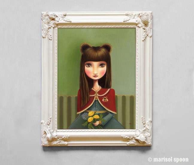 Bear girl art The Beekeeper 11x14 print by Marisol Spoon